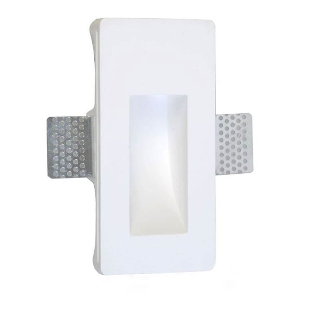Gips-Einbaustrahler rechteckig 16, 5 x 8cm Streichbar in weiß mit rückversetztem Design und integrierter Lichtöffnung.