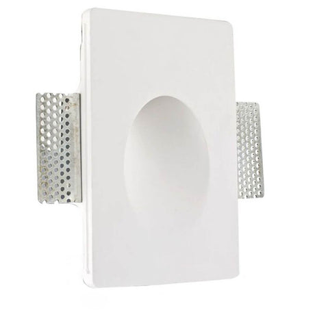 Rectangular plaster recessed spotlight 18 x 12 cm paintable in white with mounting clips.