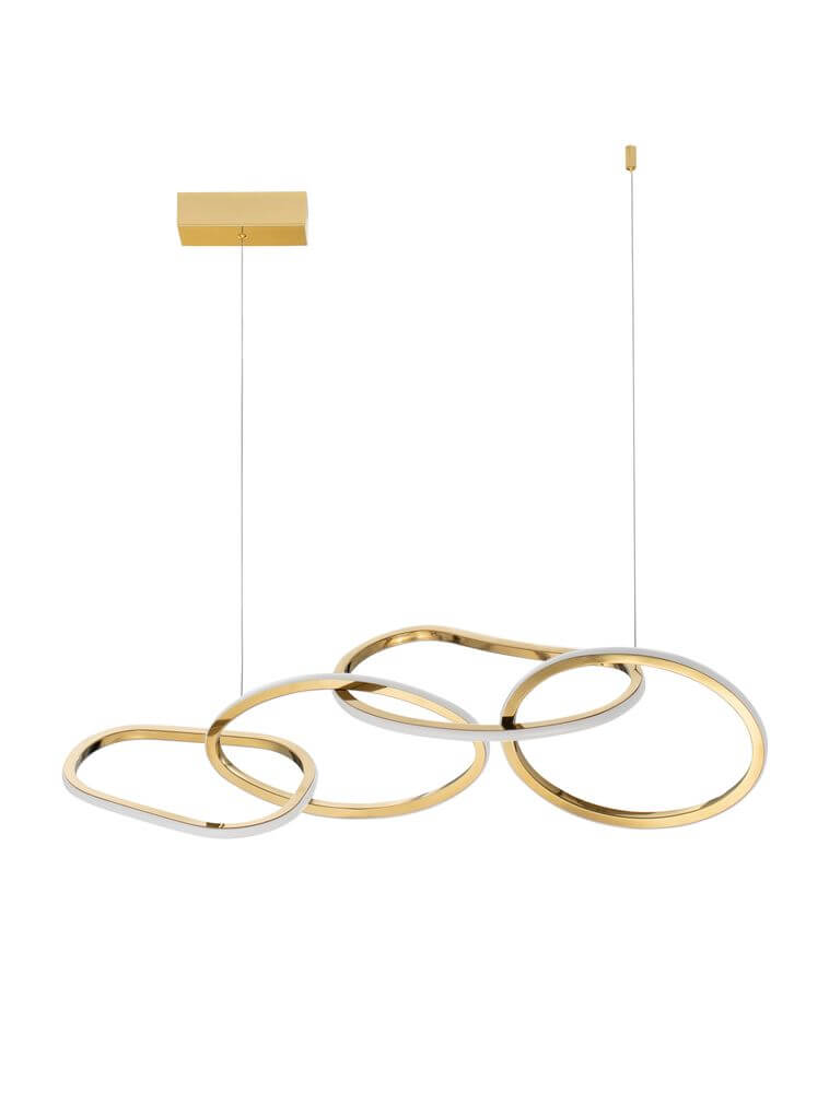 Girish LED Pendelleuchte 4-flammig 3000K Gold mit vier organisch geformten Ringen in edlem Gold.