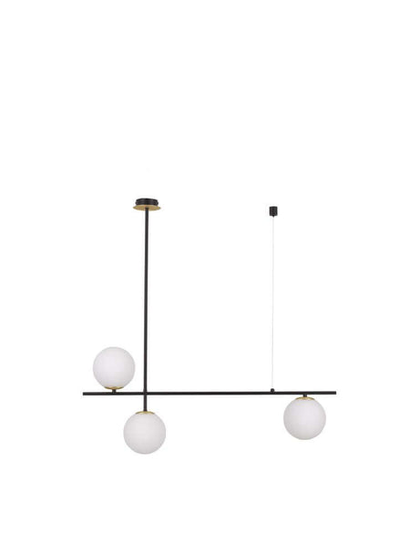 Git 2-light pendant light Gold, White, Black with opal white glass globes and modern design.