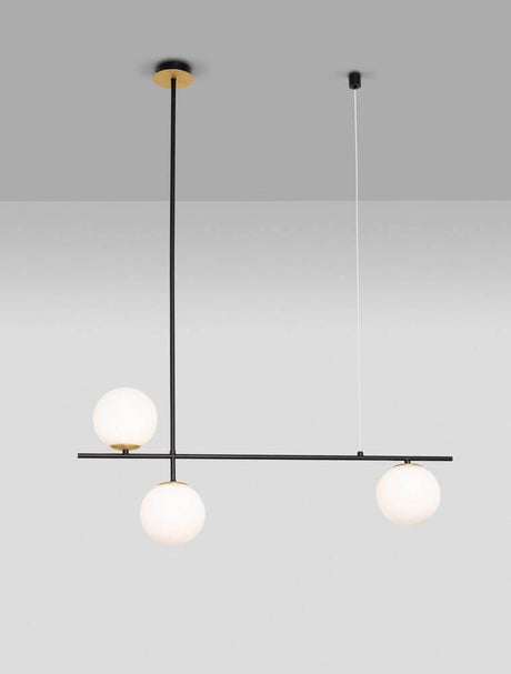 Git 2-light pendant light Gold, White, Black with opal white glass globes and modern design.
