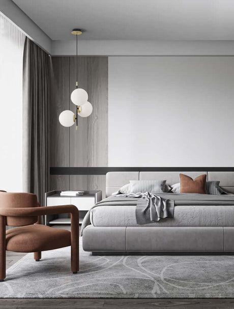 Git pendant light 3-light Ø 33cm Gold, White, Black in a modern bedroom with elegant furnishings.