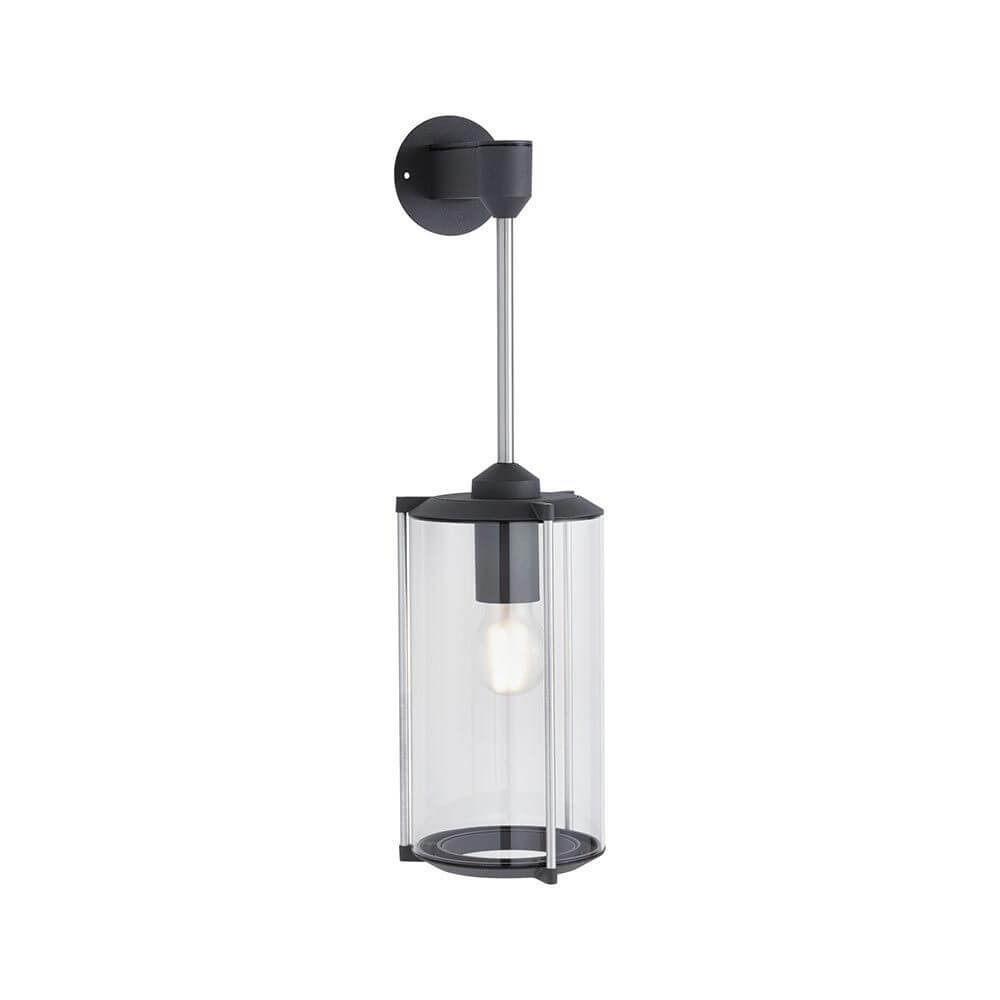 Glas Außenwandleuchte Classic Grau IP44 mit klassischem Design und klarem Glasschirm an Außenwand montiert.