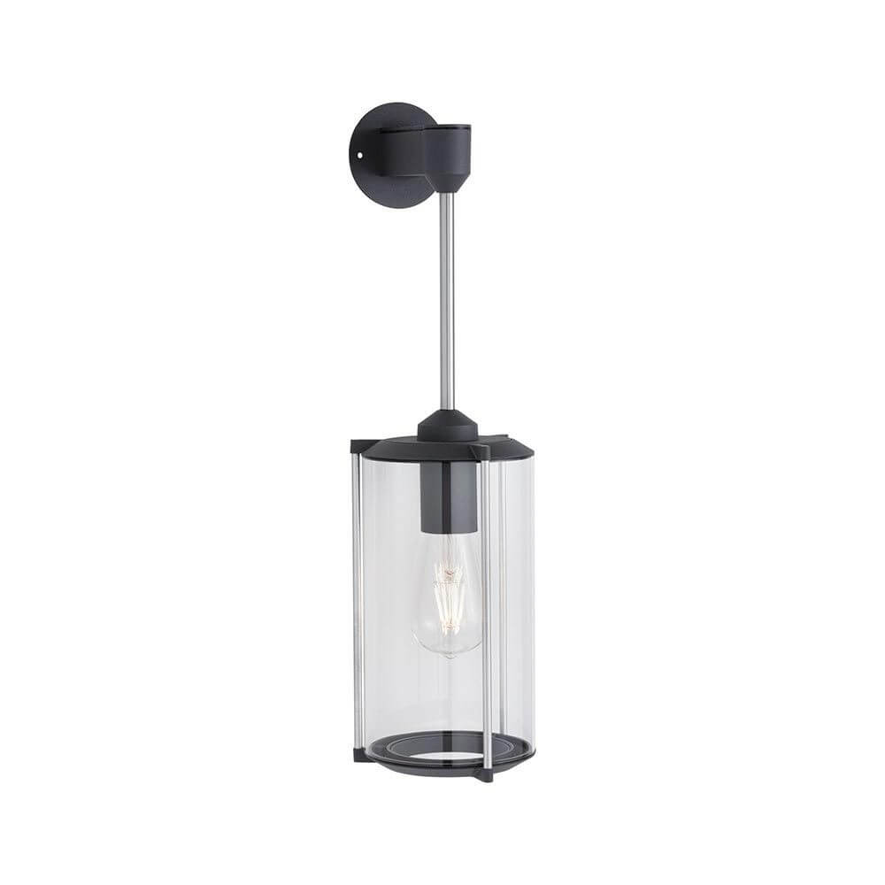 Glas Außenwandleuchte Classic Grau IP44 mit klarem Glasschirm und anthrazitfarbenem Gestell für Außenbereiche.