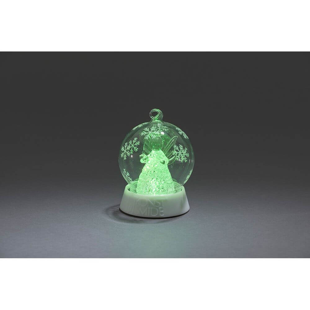 Glaskugel Engel mit 3 Funktionen Timer RGB-Farbwechsel 1 RGB Diode batteriebetrieben, leuchtend grün.
