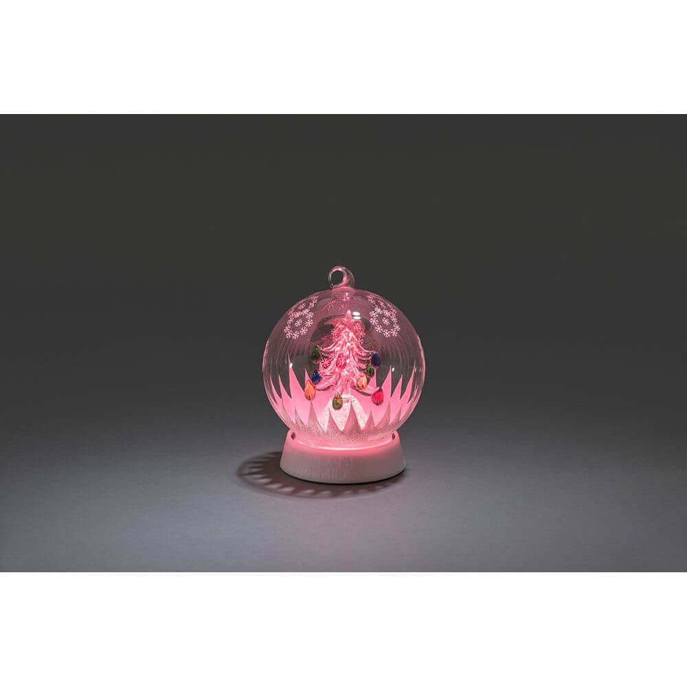Glaskugel Weihnachtsbaum mit 3 Funktionen Timer RGB-Farbwechsel 1 RGB Diode batteriebetrieben, pinke Dekoration mit Engel.