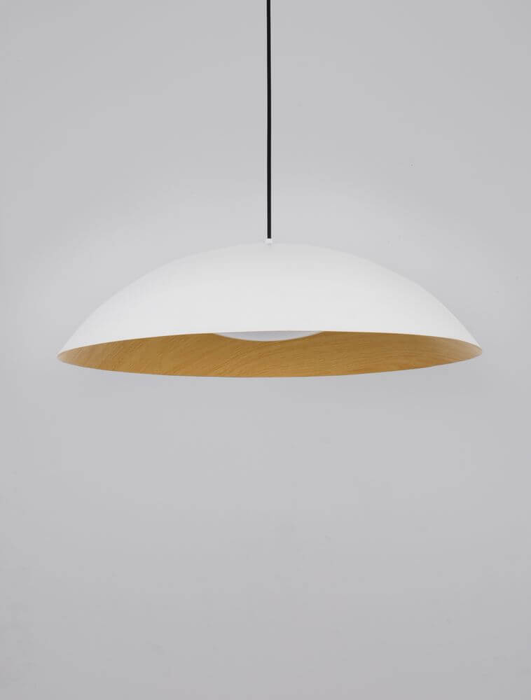 Glim LED Pendelleuchte Ø 58cm 3000K in modernem Design mit Aluminium und Holzfarbenelementen