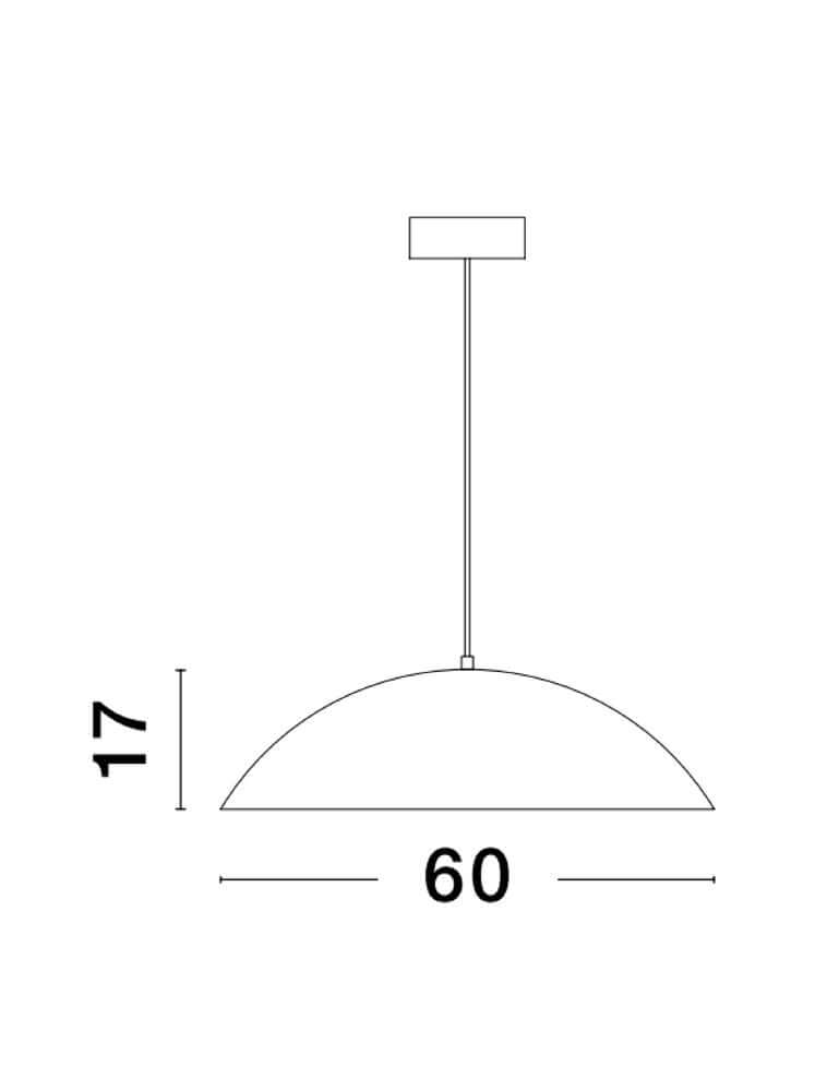 Glim LED Pendelleuchte Ø 58cm 3000K Maßzeichnung mit Abmessungen von 60 cm und 17 cm.