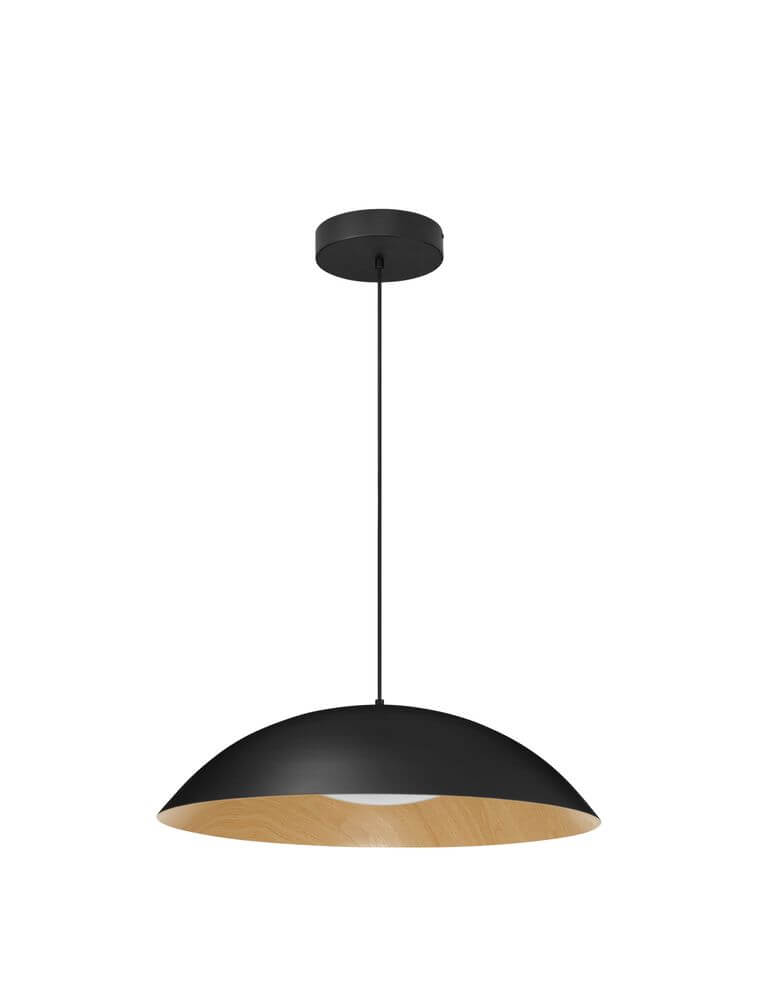 Glim LED Pendelleuchte Ø 58cm 3000K in Schwarz-Holz mit modernem Design und puristischer Ausstrahlung.