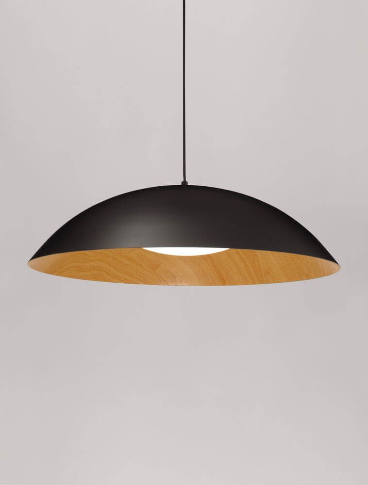 Glim LED Pendelleuchte Ø 58cm 3000K in Schwarz-Holz Design, modern und elegant.
