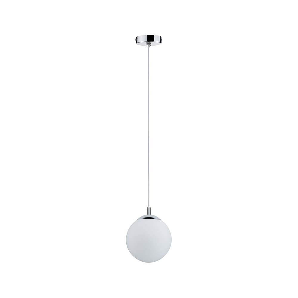 Globe Pendelleuchte IP44 max 20W E27 Satin Chrom – moderne Beleuchtung mit satinierter Glasblende und Chromgebze. Ideal für das Badezimmer.