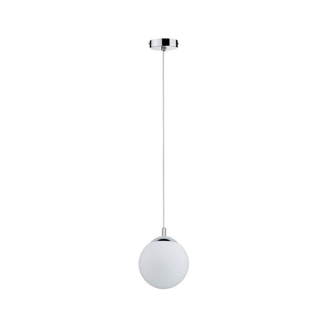 Globus pendel IP44 max 20W E27 Satin Chrome – moderne belysning med satinglasbeklædning og kromfinish. Ideel til badeværelset.