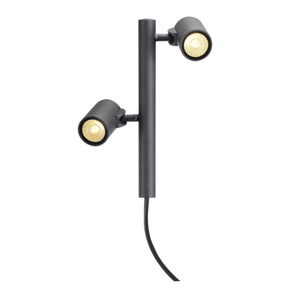 Gunnsy LED Leuchtenkopf Double Spot Anthrazit 8W 3000K mit zwei dimmbaren LED-Lampen für Außenbereich.