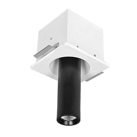 GU10 Einbau-Spot Gypsum Downlight Tube 33cm Schwarz mit schwarzem Zylinder und weißem Gehäuse.