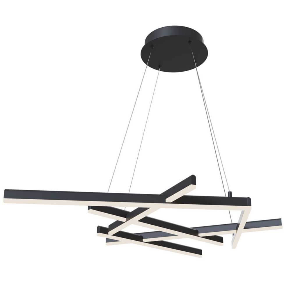 Hängelampe Lines mit LED-Stäben 100cm 4500lm Schwarz, futuristische Leuchte mit mattem Diffusor und variablen Stäben.