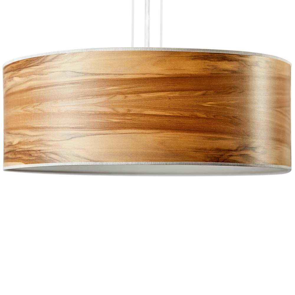 Hängeleuchte Discus mit Diffuser Satin Nussbaum in Holzoptik, ideal für Esstische und Wohnzimmer.