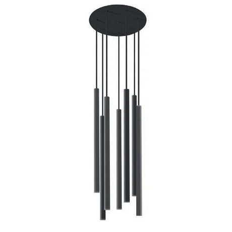Pendant lamp Laser 7-light Ø 30cm Black with slim lamp bodies and harmonious design.