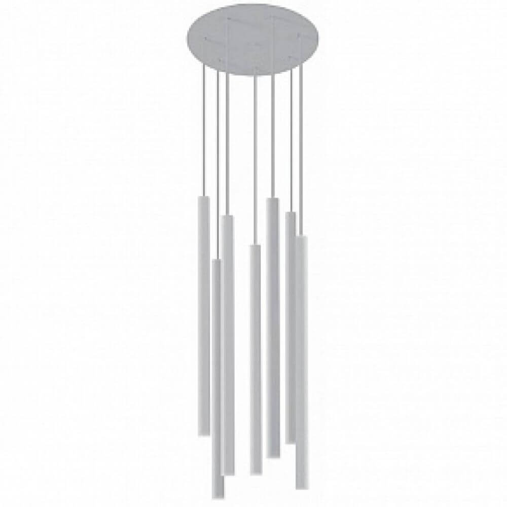 Pendelleuchte Laser 7-flg. Ø 30cm Weiß mit schlanken, geradlinigen Röhren in elegantem Design.