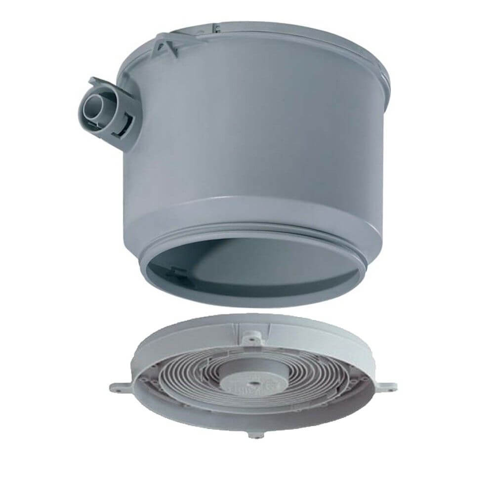 HaloX-o Einbaugehäuse mit Universalfrontteil für Einbauspots in Ortbetondecken, grau.
