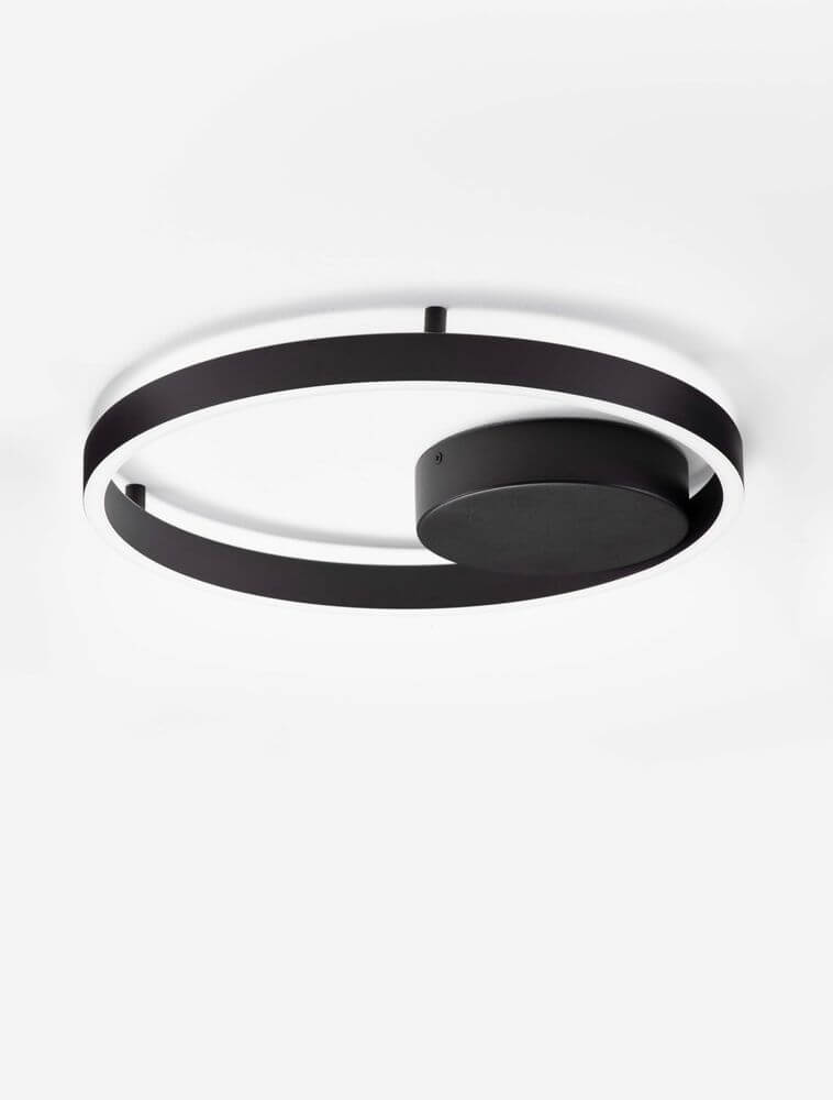 Hedra Deckenleuchte 2-flammig Ø 40cm 3000K, modernes Design in mattschwarz mit klaren Linien.