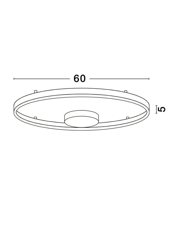 Hedra Deckenleuchte 2-flammig Ø 60cm 3000K - technische Zeichnung der flachen Deckenleuchte mit Durchmesser 60cm und Höhe 5cm.