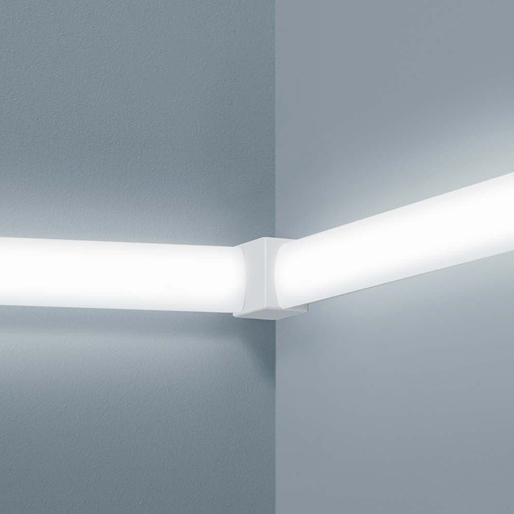 90°-Verbinder vertikal Vigo Weiß in einer modernen Innenanwendung, ideal für Lichtinstallationen.
