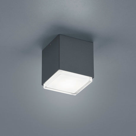 LED Außen-Deckenleuchte Isy IP54 Graphit in modernem, würfelförmigen Design für den Außenbereich.