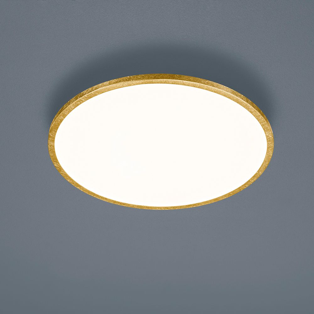 LED Deckenlampe Rack Blattgold in runder Form mit goldenem Rand.