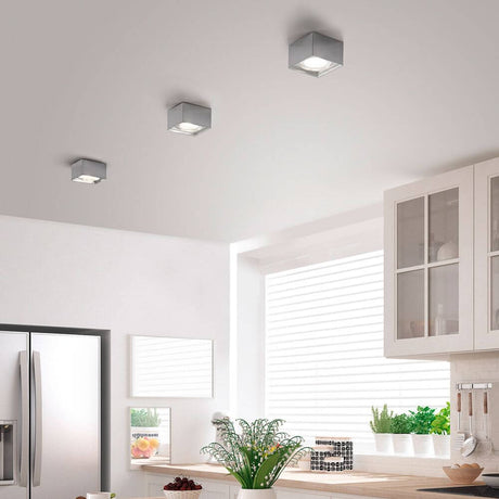 LED Ceiling light Kari Nickel-Matt in a modern kitchen with square ceiling lights on the ceiling.