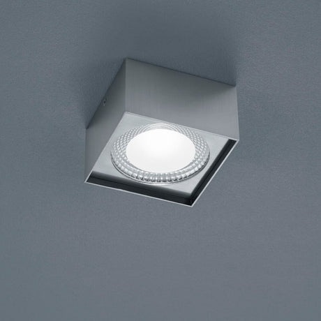 LED Ceiling light Kari Nickel-Matt in a square shape mounted on a grey ceiling.
