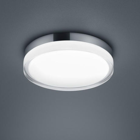 LED Bad-Deckenleuchte Tana 1220lm IP44 mit glänzender verchromter Optik und zylindrischem Design.