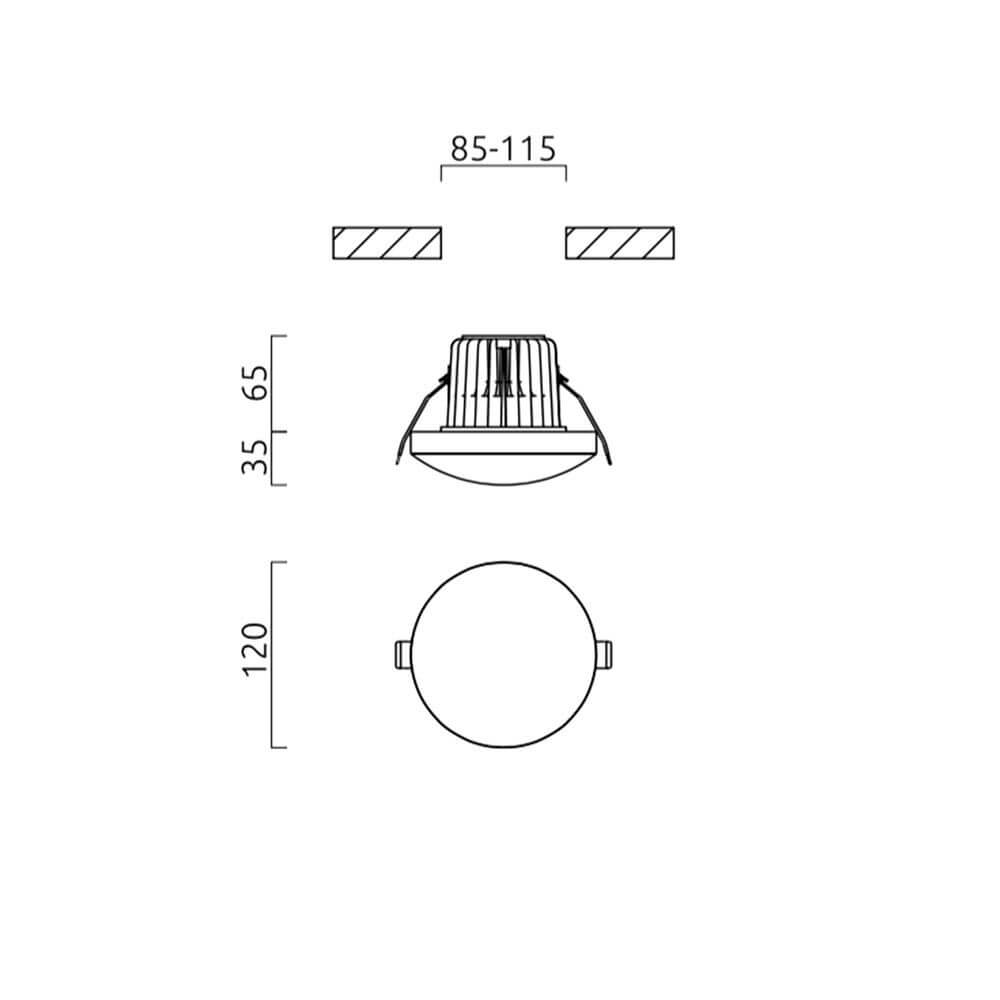 Technische Zeichnung der LED Decken-Einbauleuchte Lug Dimmbar 1616lm Weiß mit Abmessungen