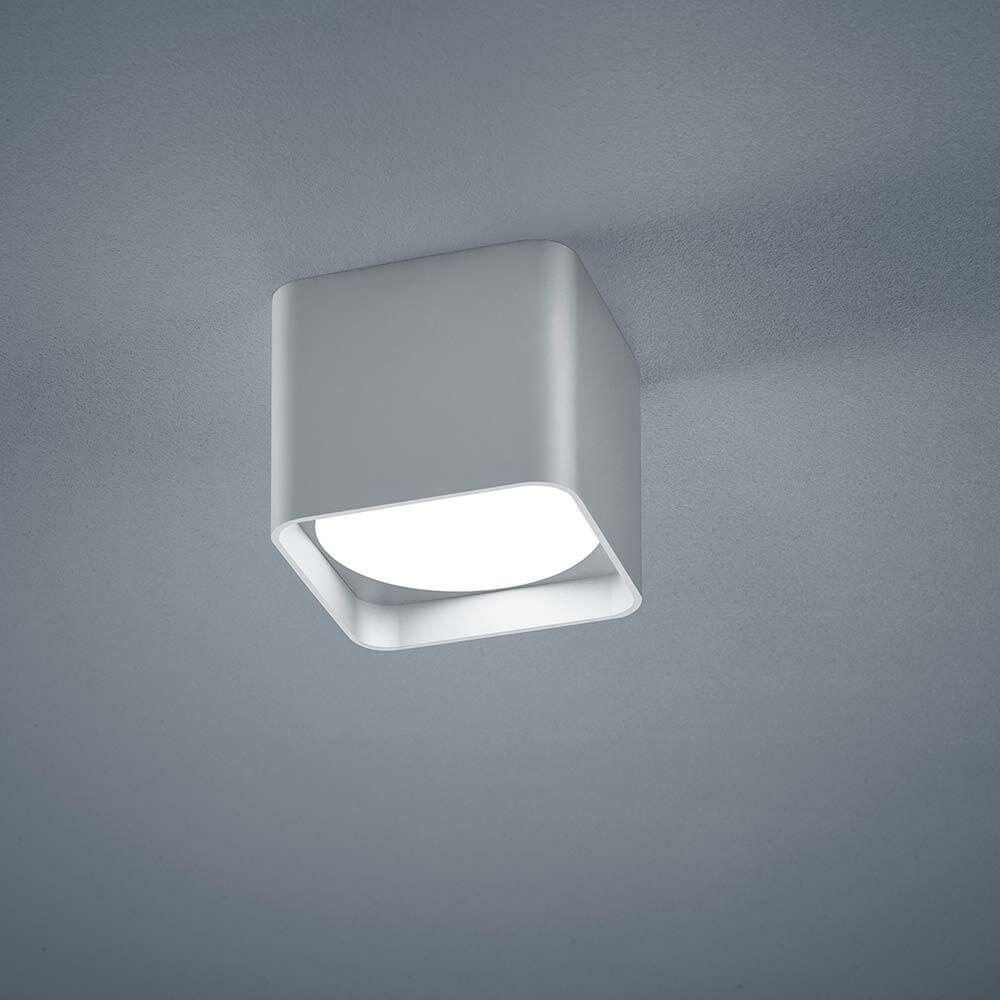 LED Deckenleuchte Dora Silberfarben-Matt an der Decke montiert, modern und elegant.