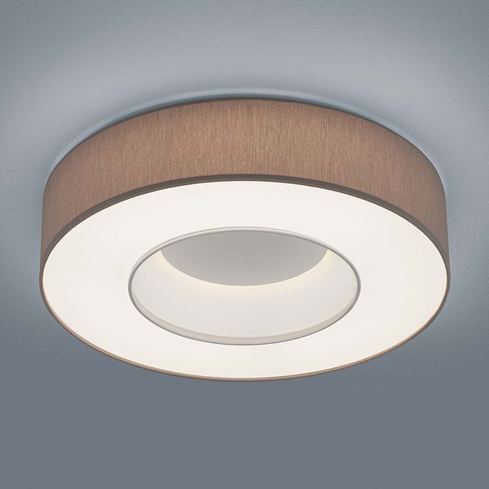 LED Deckenleuchte Lomo Weiß, Schirm Chintz Mocca, elegante Deckenlampe mit modernem Design.