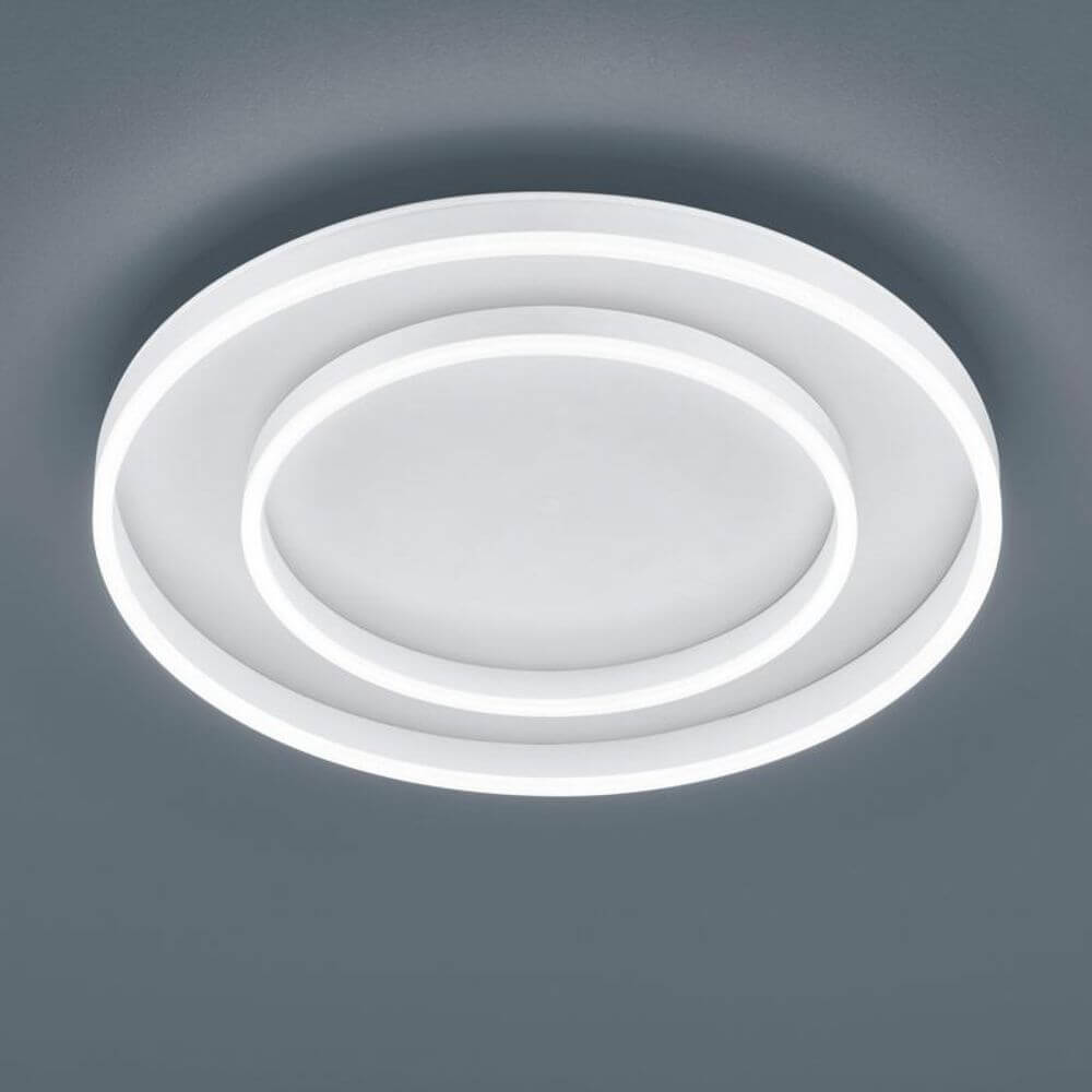 LED Deckenleuchte Sona mit Dimmer 5100lm, Weiß – moderne runde Leuchte mit beleuchteten Acrylringen.