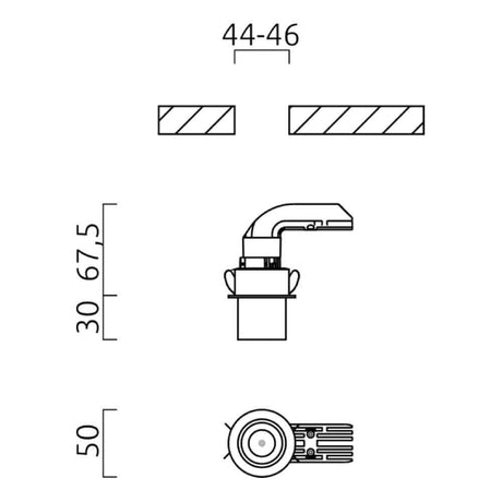 Technische Zeichnung der Mini LED Decken-Einbauleuchte Pic mit Zylinder, Ansicht und Maße.