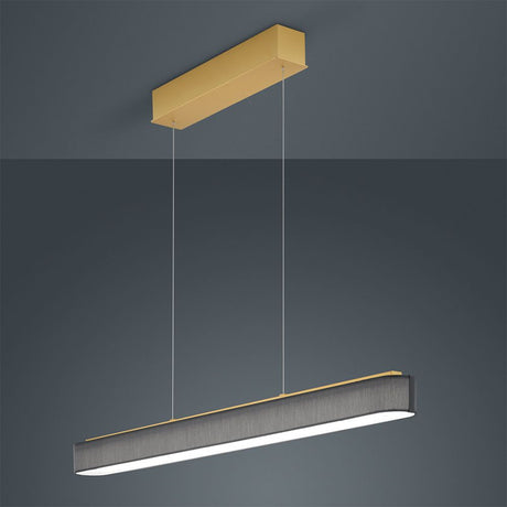 LED Pendelleuchte Boki Messing, Anthrazit mit messingfarbenem Baldachin und anthrazitfarbenem Schirm.