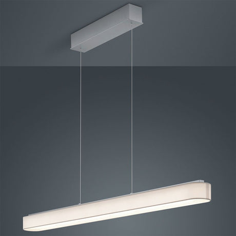 LED Pendelleuchte Boki Nickel-Matt, Weiß mit schmalem, weißem Stoffschirm und mattem Baldachin.
