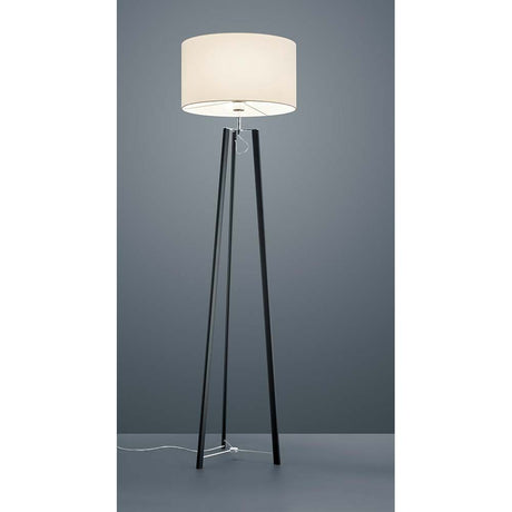 Stehlampe Certo 168cm Schwarz, Chrom, Schirm Chintz Weiß mit modernem Design auf einem grauen Hintergrund.