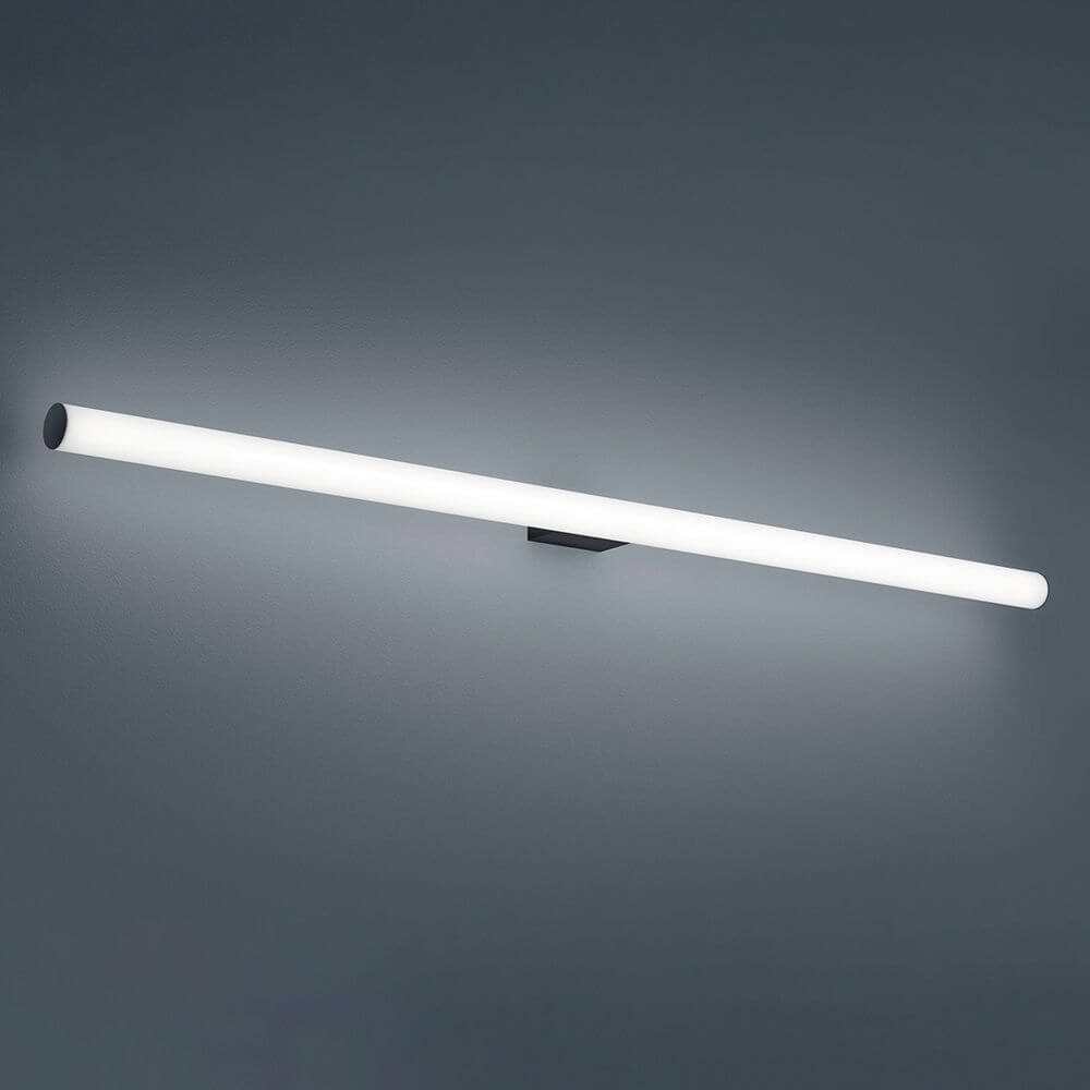 Schwarze LED Wandleuchte Loom mit rundem Acrylglas, ideal für Bad- und Spiegellesebereich, IP44.