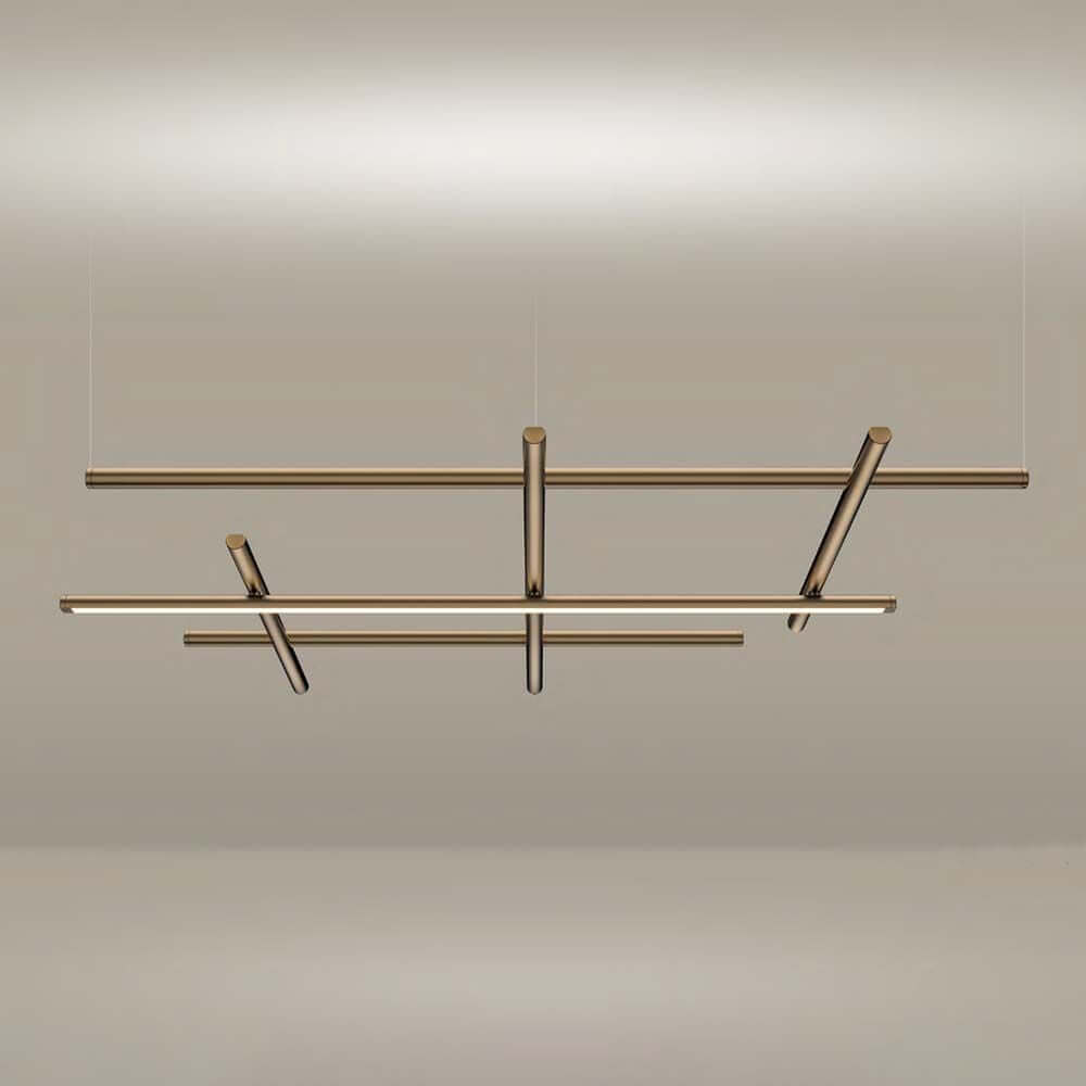 Panzeri Hilow LED pendant light with modern, simple lines in twisted brass look.