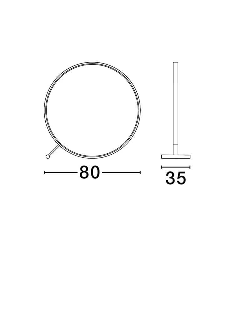 Maßzeichnung der Hola LED Stehlampe 3000K Schwarz mit Durchmesser 80 cm und Höhe 35 cm.