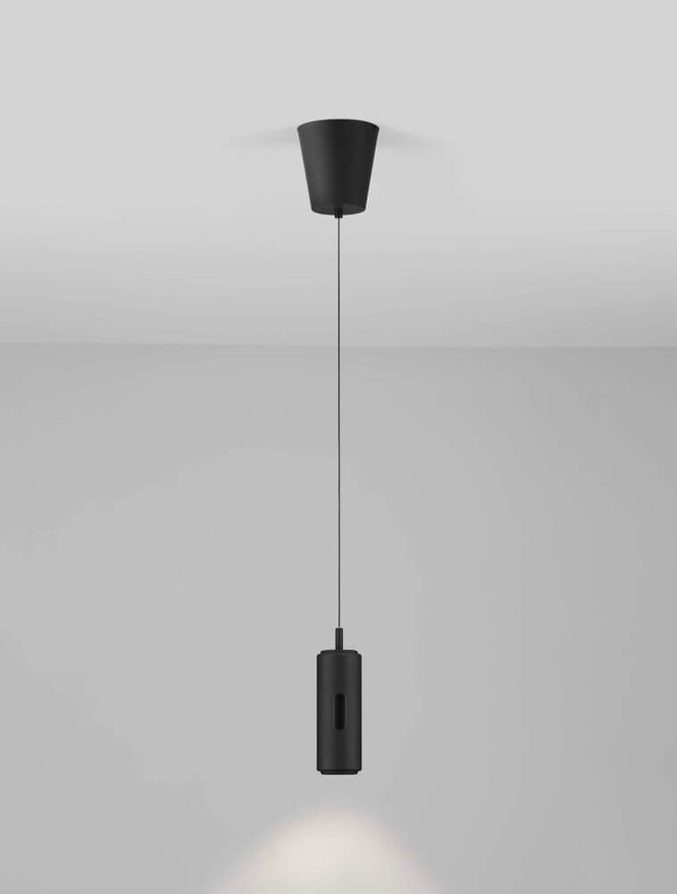 Holm LED Pendelleuchte Ø 13cm 3000K in modernem, technischem Design mit schwarzem Finish.