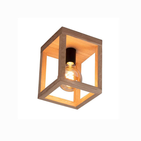 Wood ceiling light, 1-light Kago Oak Oiled Black - elegant wooden light with a clear geometric shape.