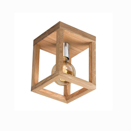 Wooden ceiling light, 1-light Kago oak oiled chrome in a modern design with bell-shaped bulb.