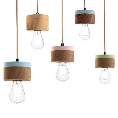 Suspension en bois Ø 11 cm en 3 essences de bois - style scandinave avec tons pastel