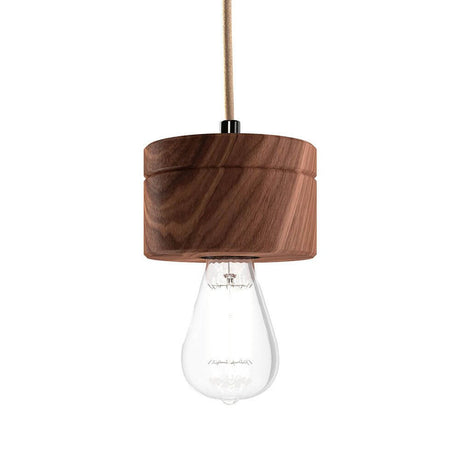 Suspension en bois Ø 11 cm en 3 essences de bois, suspension scandinave minimaliste avec ampoule en verre transparent.