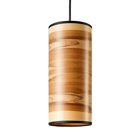 Holz-Hängelampe Nux Satin Nussbaum in zylindrischem Design mit Echtholzfurnier in warmen Holznuancen.