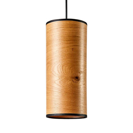 Holz-Hängeleuchte Nux Deutsche Eiche aus Echtholzfurnier in zylindrischer Form, ideal für stimmungsvolles Licht.