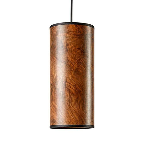 Holz-Hängeleuchte Nux Nussbaum Maser mit zylindrischem Schirm und E27 Fassung für stimmungsvolle Beleuchtung.